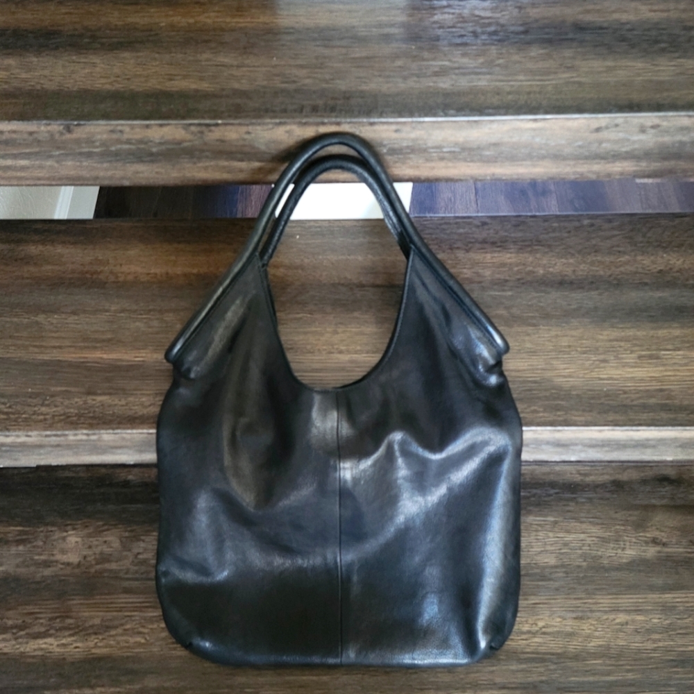 Black faux leather shoulder bag